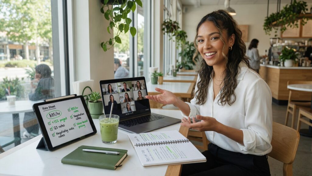 How to Negotiate Freelance Rates Like a Pro Freelancer negotiating rates with client during professional business meeting