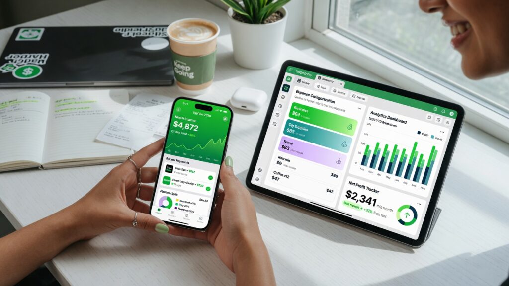 Best apps for tracking side hustle income and expenses displayed on smartphone