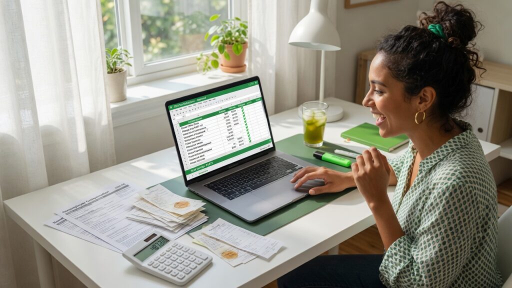 Best Tax Deductions for Freelancers: 18 Deductions Most Gig Workers Miss Woman reviewing tax deduction checklist on laptop at home office desk