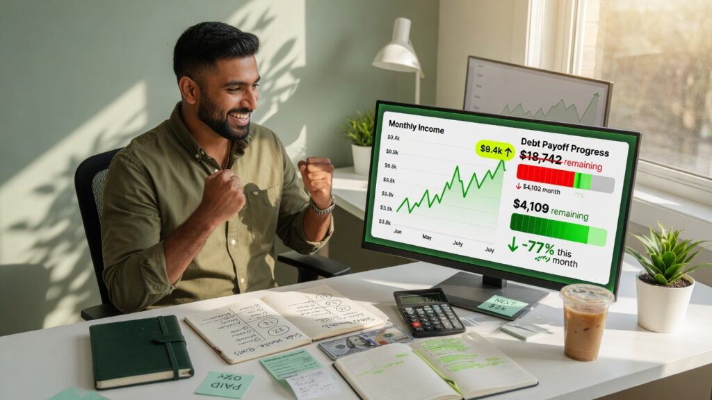 The High-Earning Month Debt Payoff Strategy Chart showing high earning month surplus allocation to debt payoff strategy